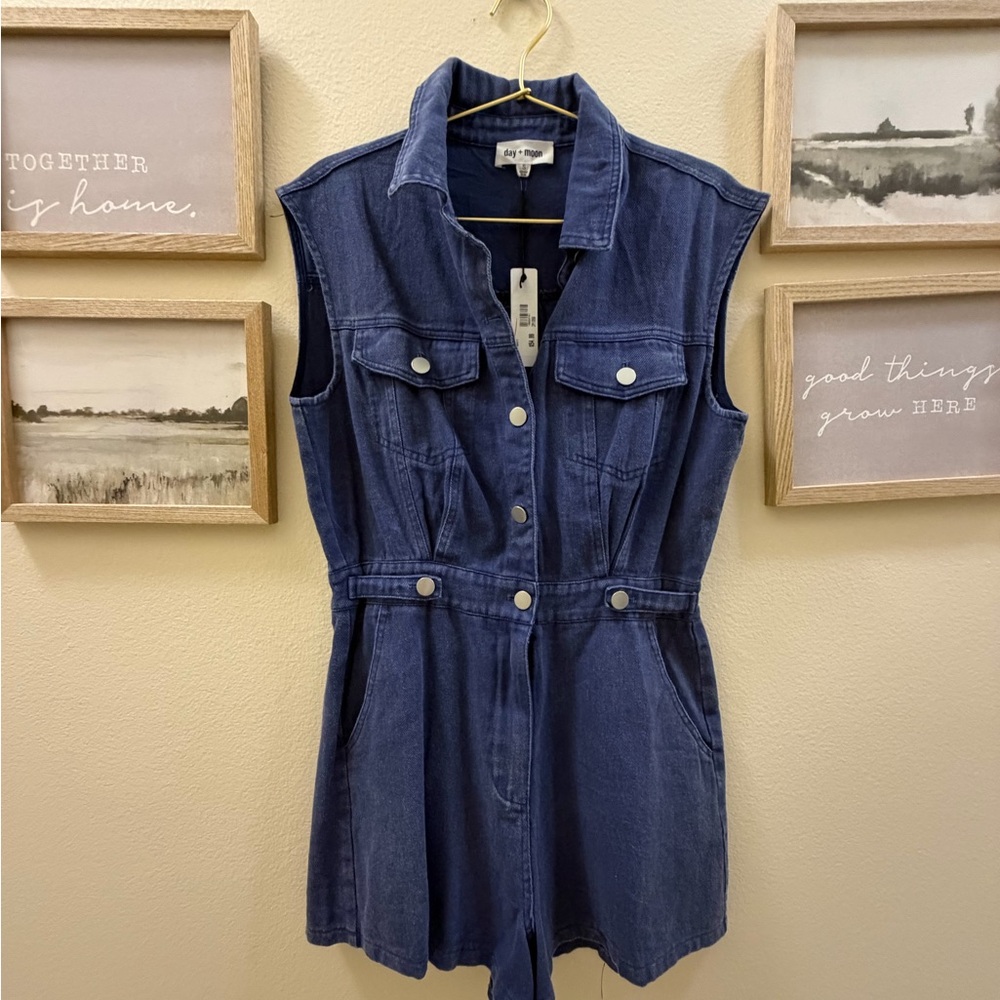 day + moon Navy Denim Romper